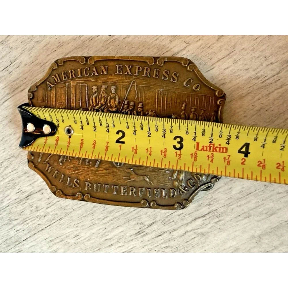 Indiana Metal Craft Brass Belt Buckle American Express Wells Butterfield Vintage